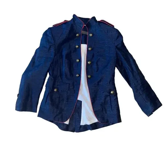 Zara Basic Womens Linen Military Style Jacket Size Small Blue Red - Picture 7 of 7